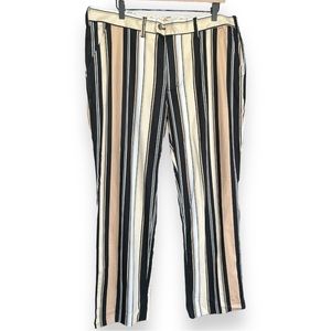 LoudMouth Mens Golf Tan & BLK Pants Striped Straight Leg Stretch Chino S…